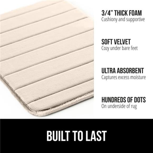 New in Bag - Thick Striped Memory Foam Bath Rugs, Soft Absorbent Bathroom Mats - Picture 2 of 6